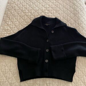 Quince Black Collared Button-Up Knit Cardigan